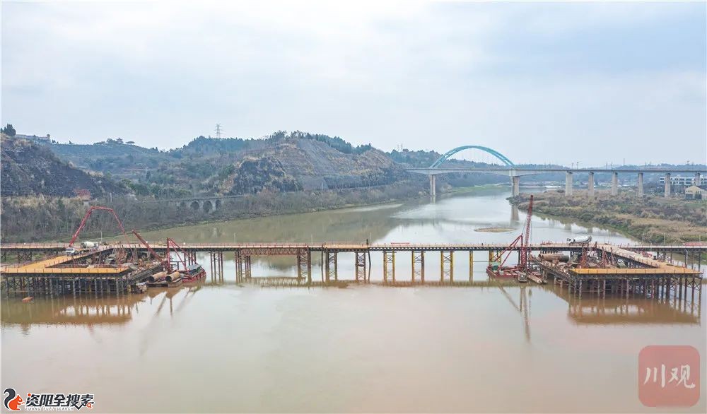 跨河钢栈桥已经搭设完毕，资阳沱四桥最新进展来了……